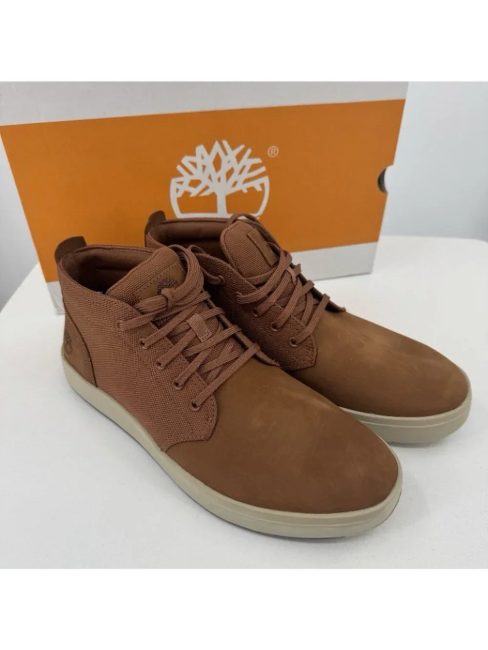 Timberland Men's Tree Davis Square Mid Top Lace-Up Sneakers in Saddle size 9.5
